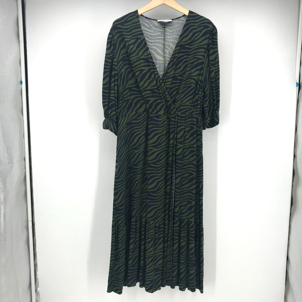 Eloquii Elements Dress Womens 14 Green Blue Zebra Animal Print Faux Wrap Maxi